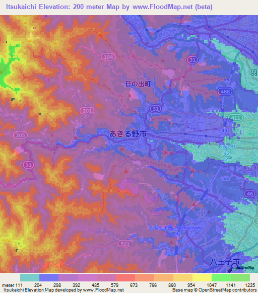 Itsukaichi,Japan Elevation Map