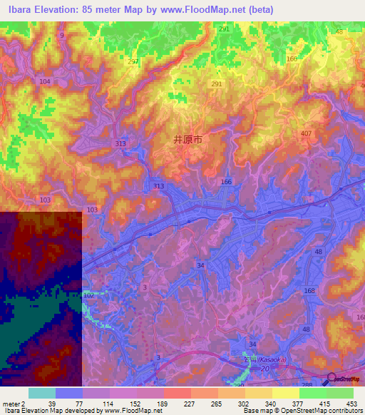 Ibara,Japan Elevation Map