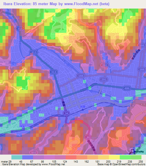 Ibara,Japan Elevation Map