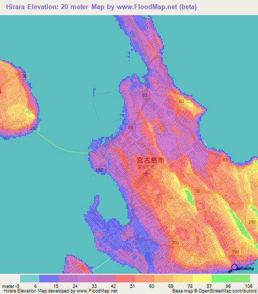 Hirara,Japan Elevation Map