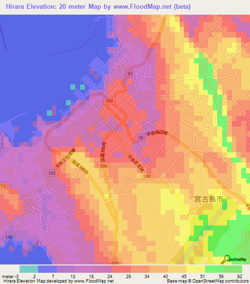 Hirara,Japan Elevation Map