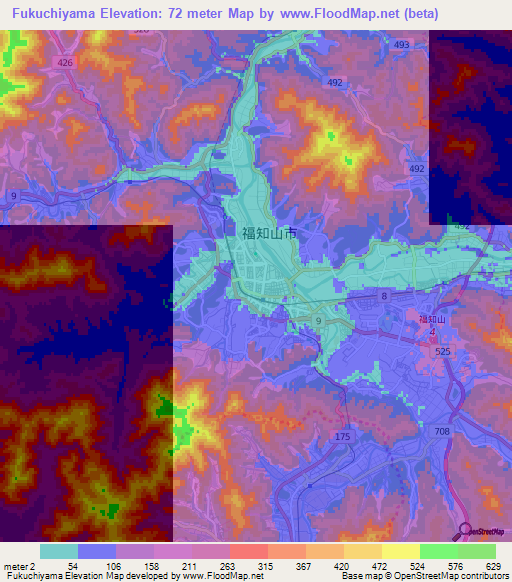 Fukuchiyama,Japan Elevation Map