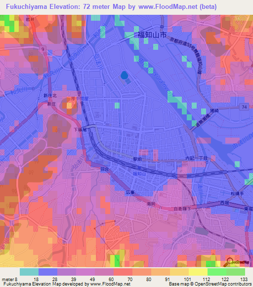 Fukuchiyama,Japan Elevation Map