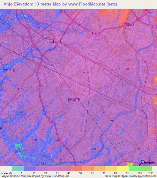 Anjo,Japan Elevation Map