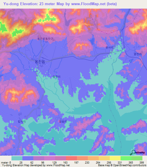 Yu-dong,North Korea Elevation Map