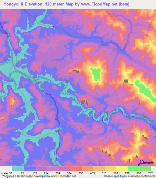 Yongyol-li,North Korea Elevation Map