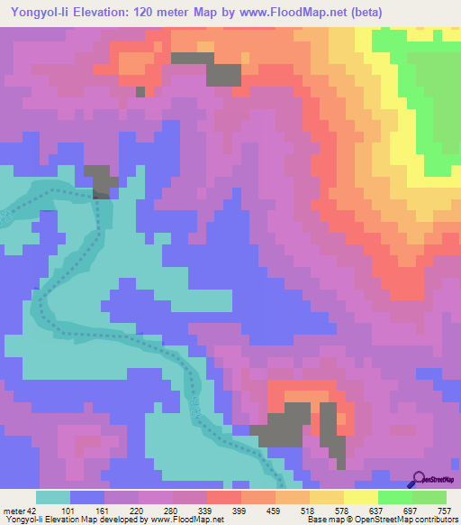 Yongyol-li,North Korea Elevation Map