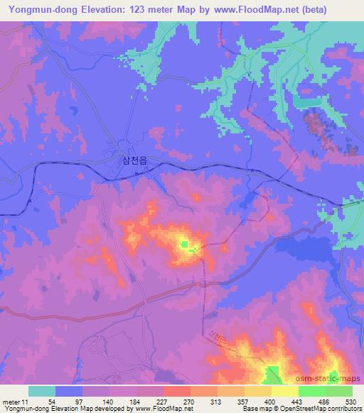 Yongmun-dong,North Korea Elevation Map