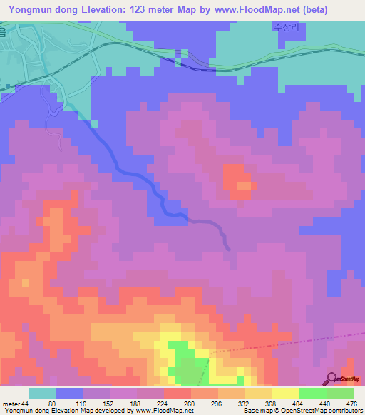 Yongmun-dong,North Korea Elevation Map