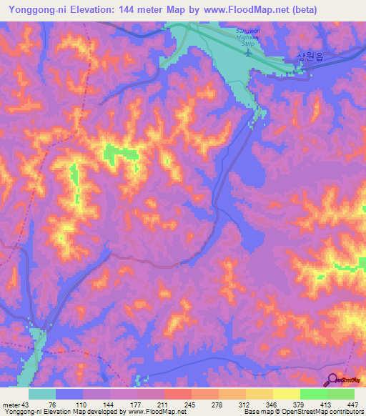 Yonggong-ni,North Korea Elevation Map