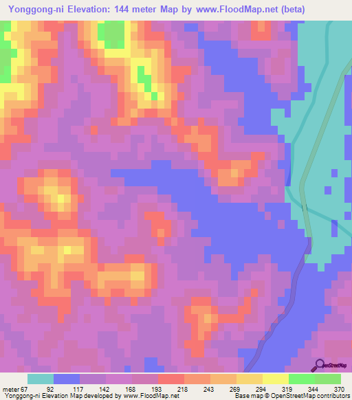 Yonggong-ni,North Korea Elevation Map