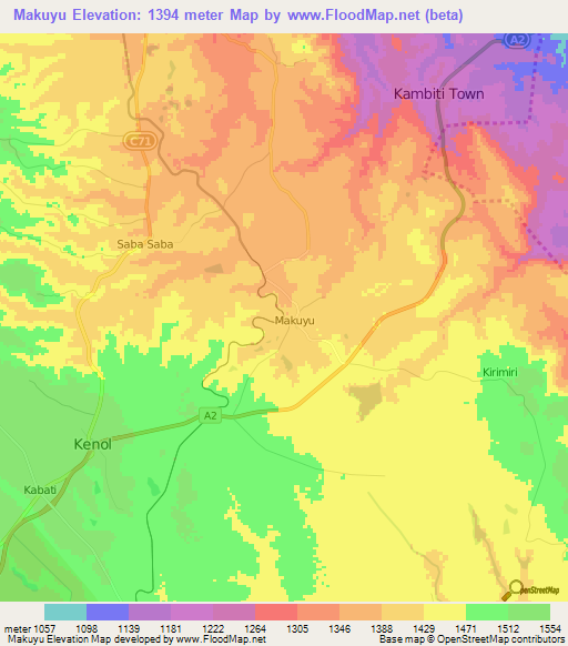 Makuyu,Kenya Elevation Map