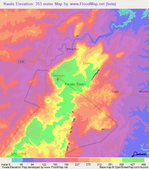 Kwale,Kenya Elevation Map