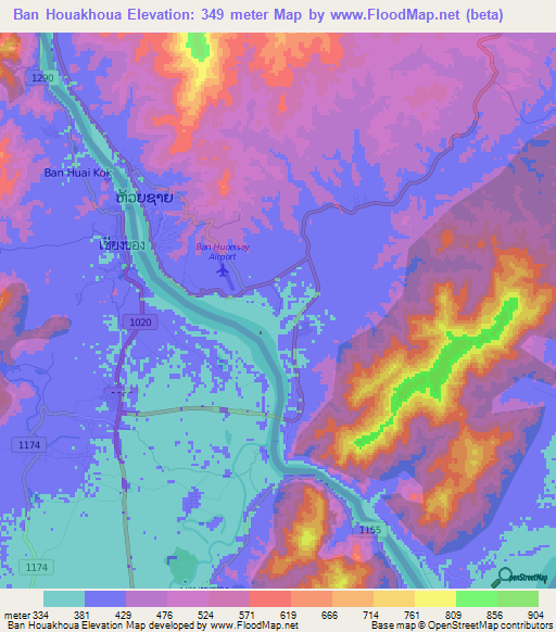 Ban Houakhoua,Laos Elevation Map