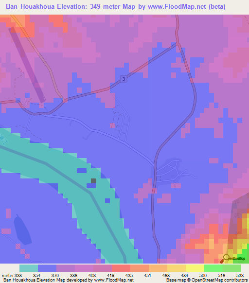 Ban Houakhoua,Laos Elevation Map