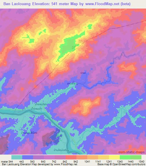 Ban Laolouang,Laos Elevation Map