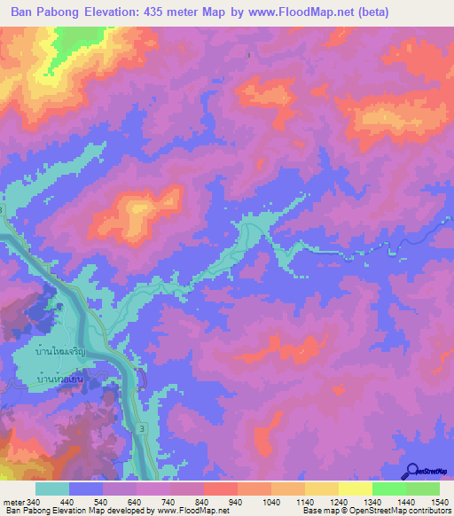 Ban Pabong,Laos Elevation Map