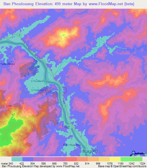 Ban Phoulouang,Laos Elevation Map