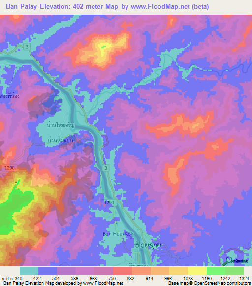 Ban Palay,Laos Elevation Map