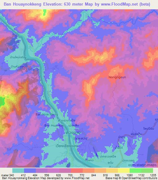 Ban Houaynokkeng,Laos Elevation Map