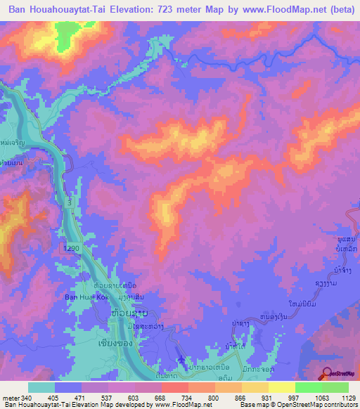 Ban Houahouaytat-Tai,Laos Elevation Map