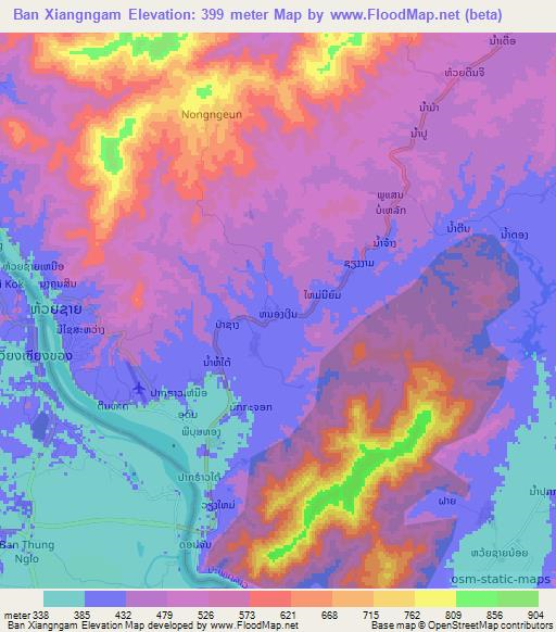 Ban Xiangngam,Laos Elevation Map