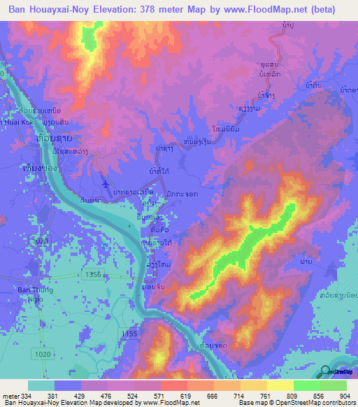 Ban Houayxai-Noy,Laos Elevation Map