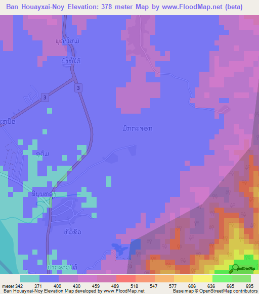 Ban Houayxai-Noy,Laos Elevation Map