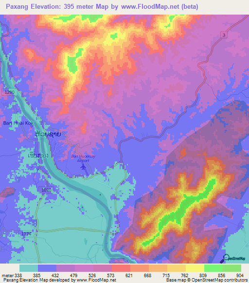 Paxang,Laos Elevation Map