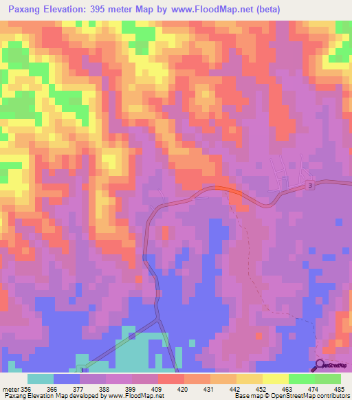 Paxang,Laos Elevation Map