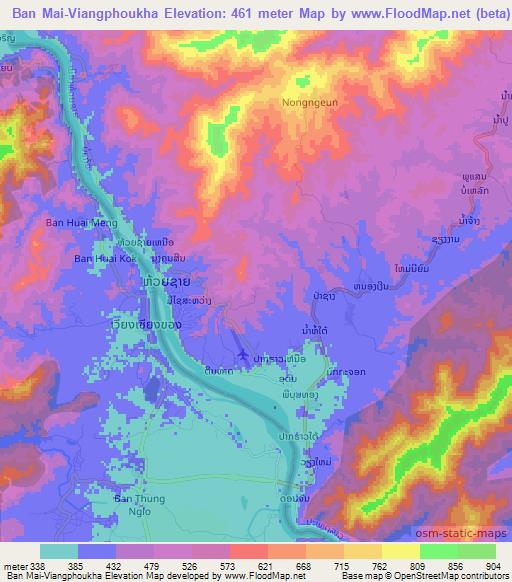 Ban Mai-Viangphoukha,Laos Elevation Map