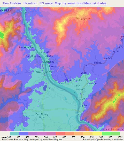 Ban Oudom,Laos Elevation Map