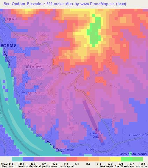 Ban Oudom,Laos Elevation Map