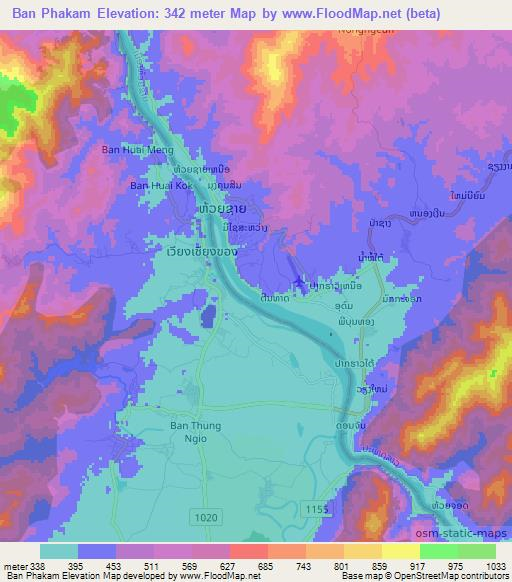 Ban Phakam,Laos Elevation Map