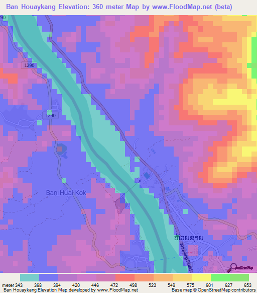 Ban Houaykang,Laos Elevation Map