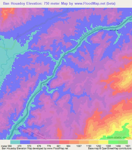 Ban Houadoy,Laos Elevation Map