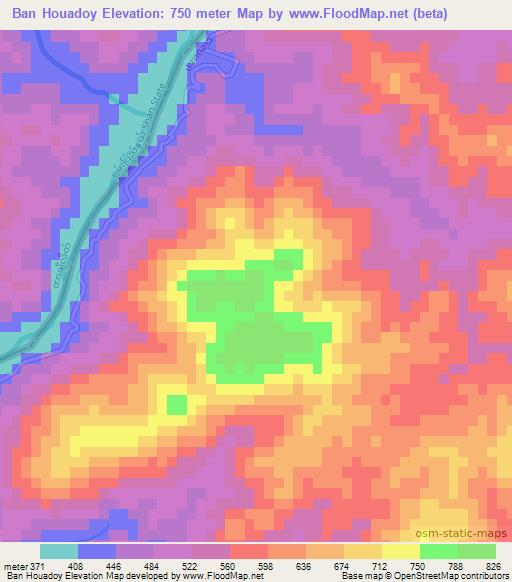 Ban Houadoy,Laos Elevation Map