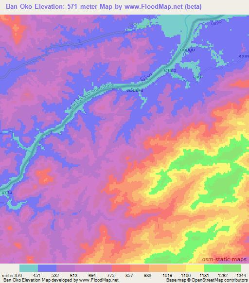 Ban Oko,Laos Elevation Map