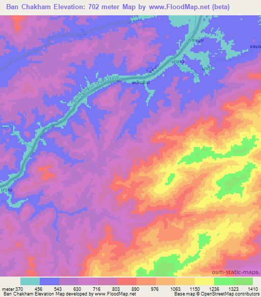 Ban Chakham,Laos Elevation Map