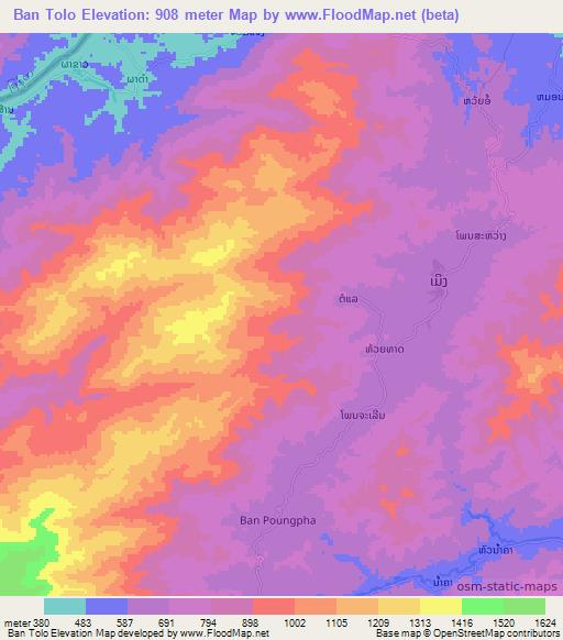 Ban Tolo,Laos Elevation Map