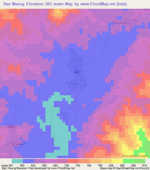 Ban Meung,Laos Elevation Map