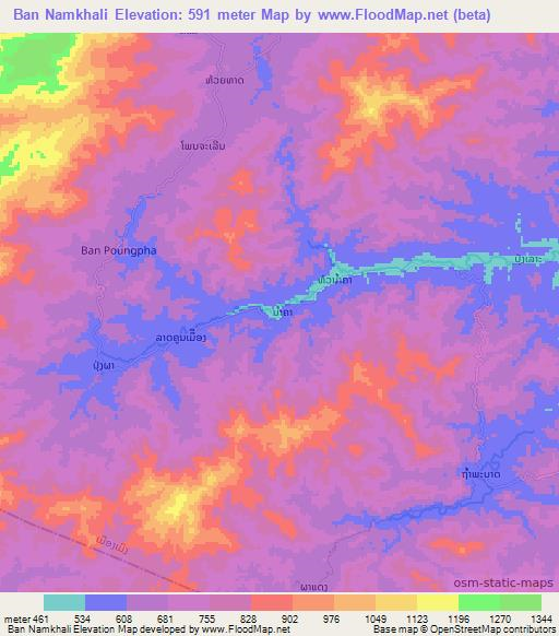 Ban Namkhali,Laos Elevation Map