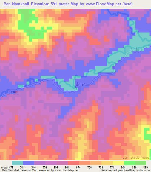 Ban Namkhali,Laos Elevation Map