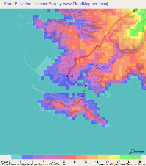 Elevation of Miura,Japan Elevation Map, Topography, Contour