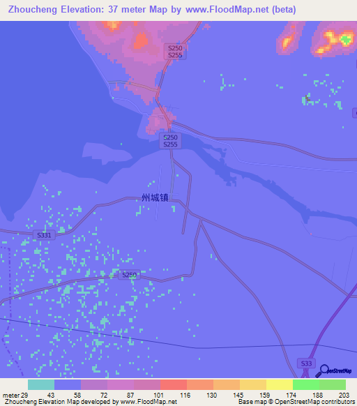 Zhoucheng,China Elevation Map