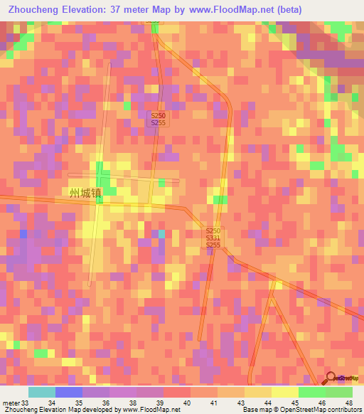 Zhoucheng,China Elevation Map