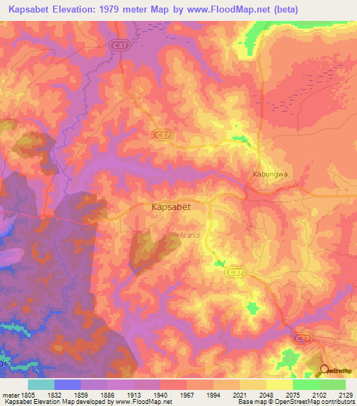 Kapsabet,Kenya Elevation Map