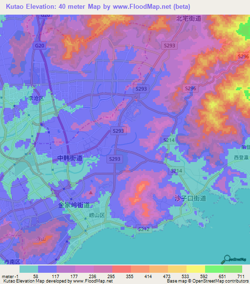 Kutao,China Elevation Map