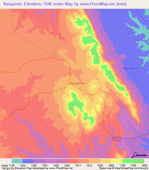 Kangundo,Kenya Elevation Map