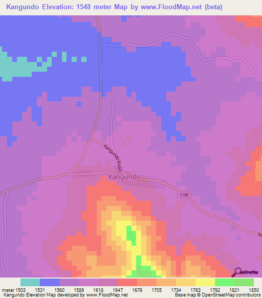 Kangundo,Kenya Elevation Map